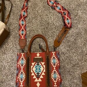 Wrangler Red and Brown Shoulder Bag with Geometric Patterns